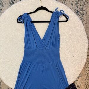 Vibrant Blue Jumpsuit with Plunging V-Neckline and Ruching